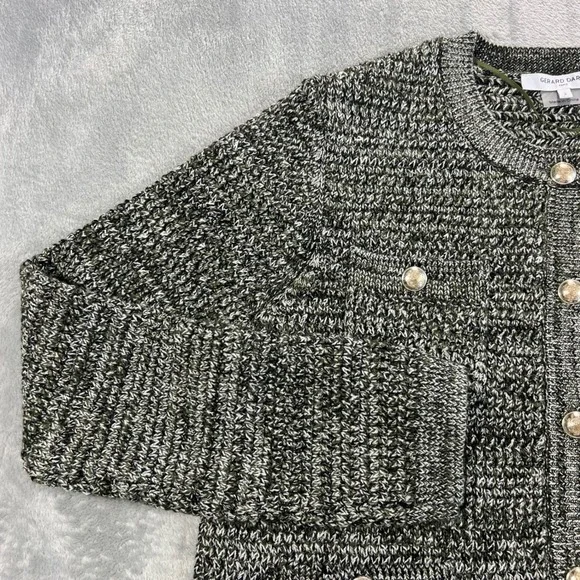 Gerard Darel Cardigan Women Size 2 Grey Excellent Wool Blend Gold Crest Buttons - Picture 7 of 16